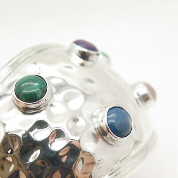 925 Sterling Silver Vintage Mexico Multi-Color Gem Wide Cuff Bracelet 6.5"